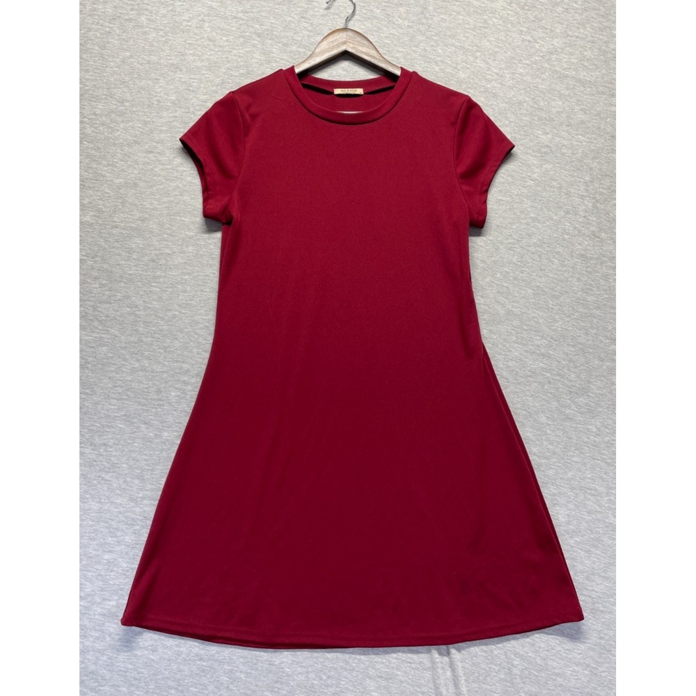 ACEVOG A Line Dress Womens Medium Burgundy Stretch Crew Neck Party Cocktail